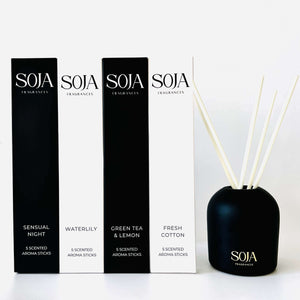 Aroma Stick Bundles | Elevate your home with Aroma Stick Bundles from Soja Fragrances. Liquid-free, continuous scent. Bundle now in matte black or white vessel and save! | SOJA Fragrances