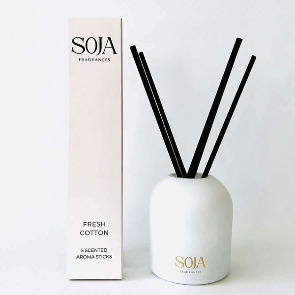 Aroma Stick - Fresh Cotton | Discover the liquid-free way to fragrance your home with Aroma Sticks - Fresh Cotton. Continuous, calming scent without the mess. Shop Soja Fragrances now. | SOJA Fragrances