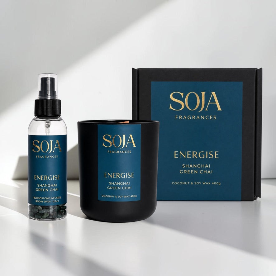 Energise – Shanghai Green Chai Candle & 125ml Room Spray Set