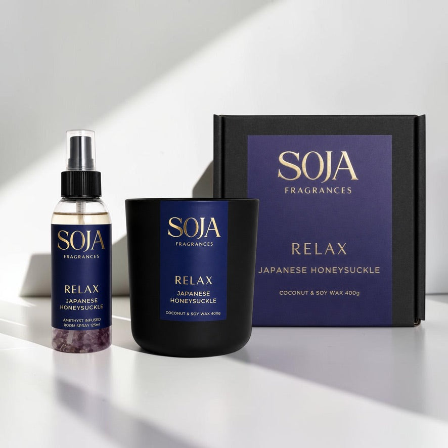 Relax – Japanese Honeysuckle Candle & 125ml Room Spray Set