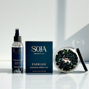 SOJA Fragrances Energise Shanghai Green Chai product set on a white background