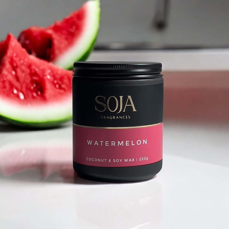 Watermelon scented candle with fresh fruity aroma by Soja Fragrances