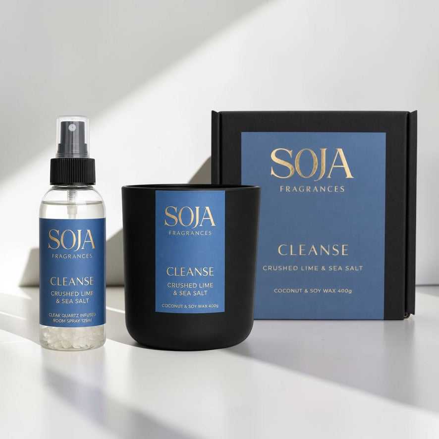 Cleanse – Crushed Lime & Sea Salt Candle & 125ml Room Spray Set