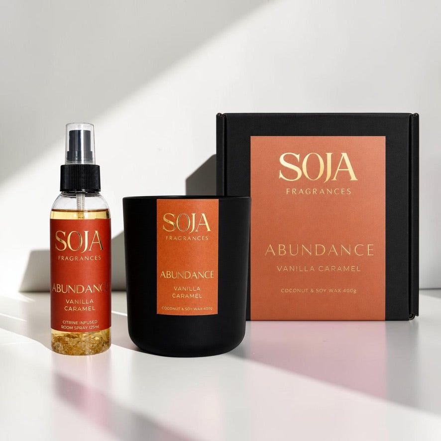 Abundance – Vanilla Caramel Candle & 125ml Room Spray Set