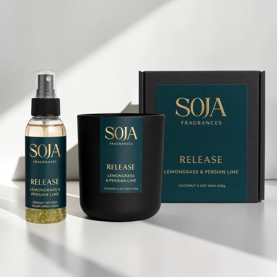 Release – Lemongrass & Persian Lime Candle & 125ml Room Spray Set