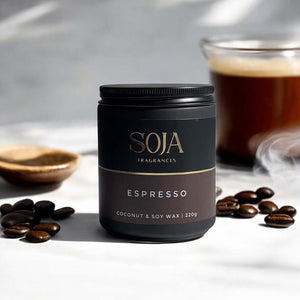 Coffee-inspired candle with caramel and vanilla