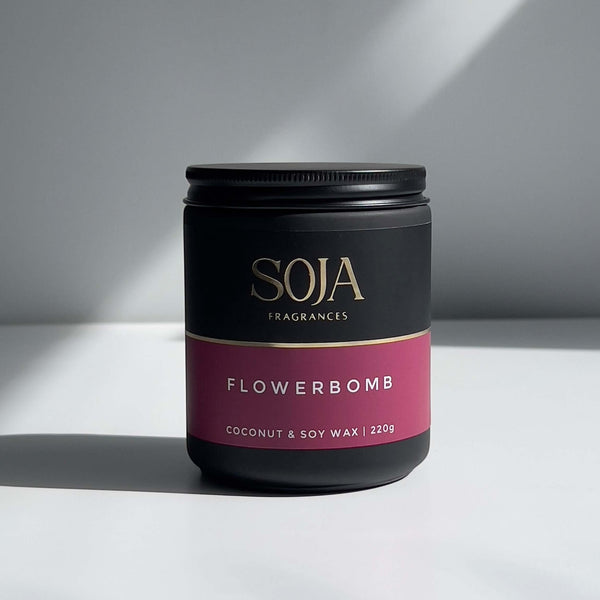 Flower Bomb candle in glass jar with floral scent