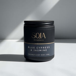 Blue Cypress & Jasmine candle in frosted glass