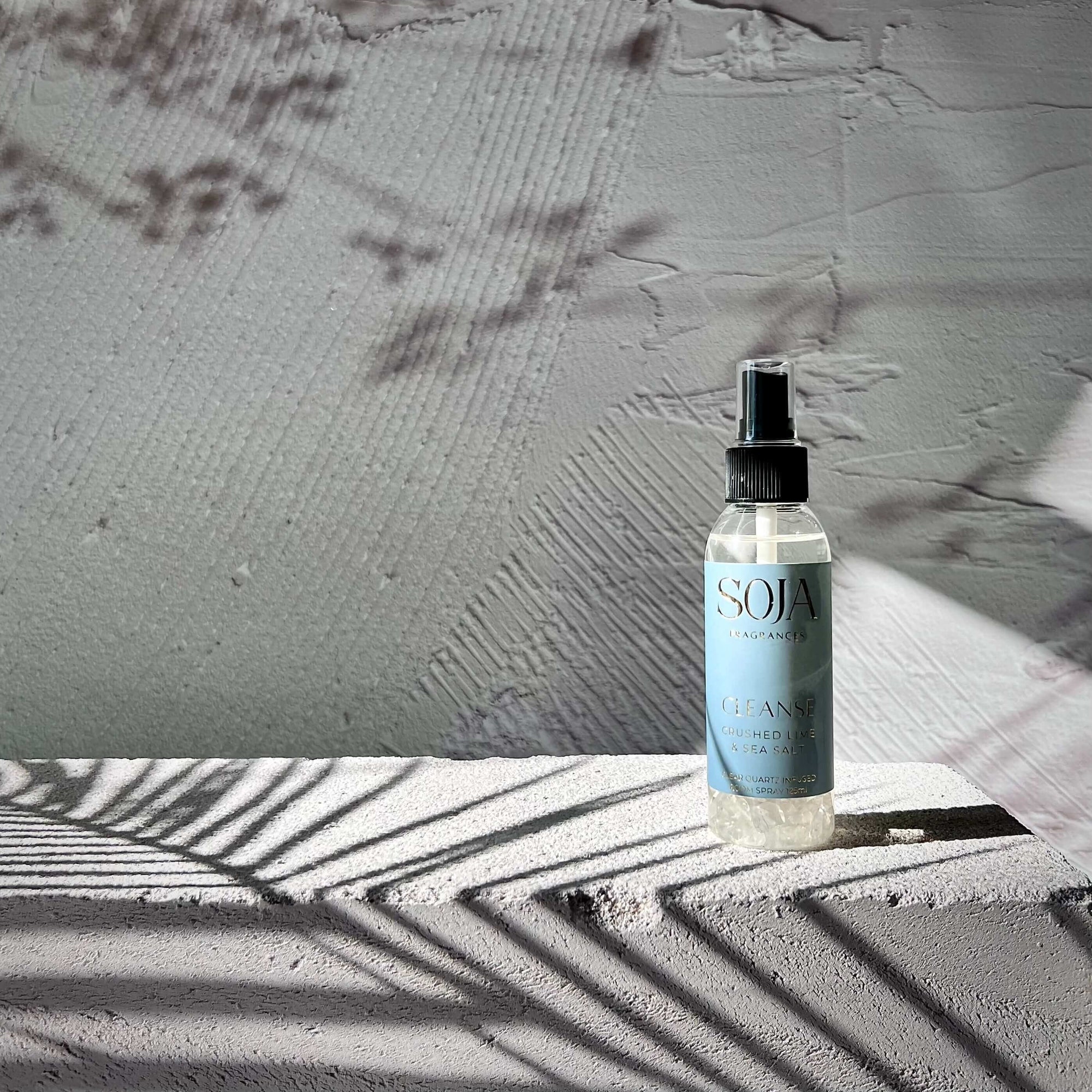 Cleanse - Crushed Lime & Sea Salt Room Spray | Elevate your space with Cleanse Crushed Lime & Sea Salt Room Spray. Infused with Clear Quartz Crystal energy & luxury aroma - refresh for your home. Shop Now! | SOJA Fragrances