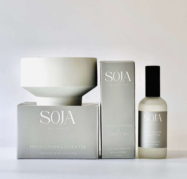 Eau De Parfum - Fresh Ginger & Green Tea | Discover luxury with our Fresh Ginger & Green Tea Eau De Parfum room spray. Elevate any space with our handcrafted, aromatic scents. | SOJA Fragrances